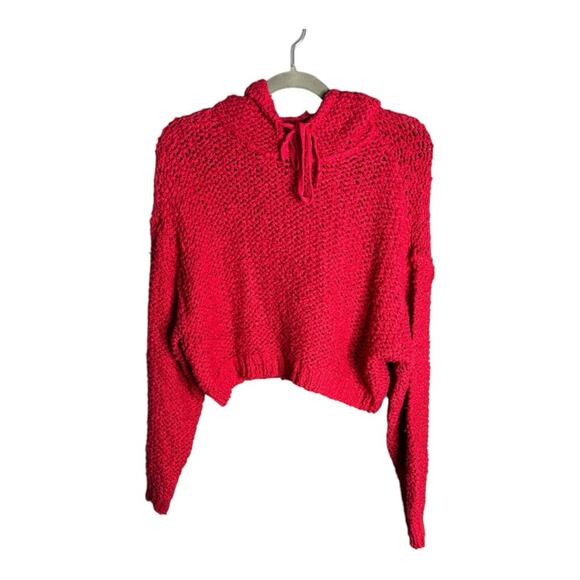 Pilcro Red Open Knit Cropped Hooded Sweater Size XS - Picture 1 of 7